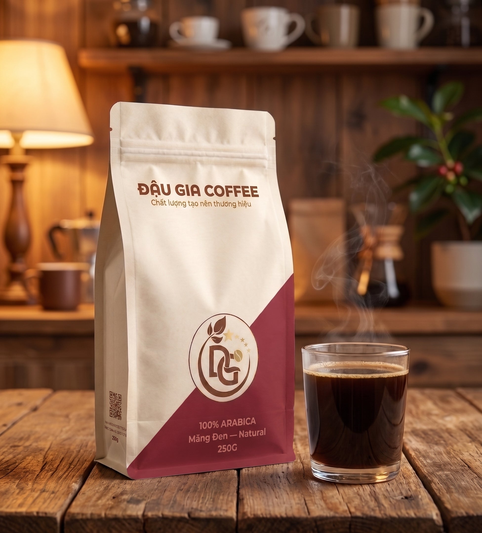 Cà phê Arabica Măng Đen sơ chế Natural - Đậu Gia Coffee - ly cà phê bốc khói