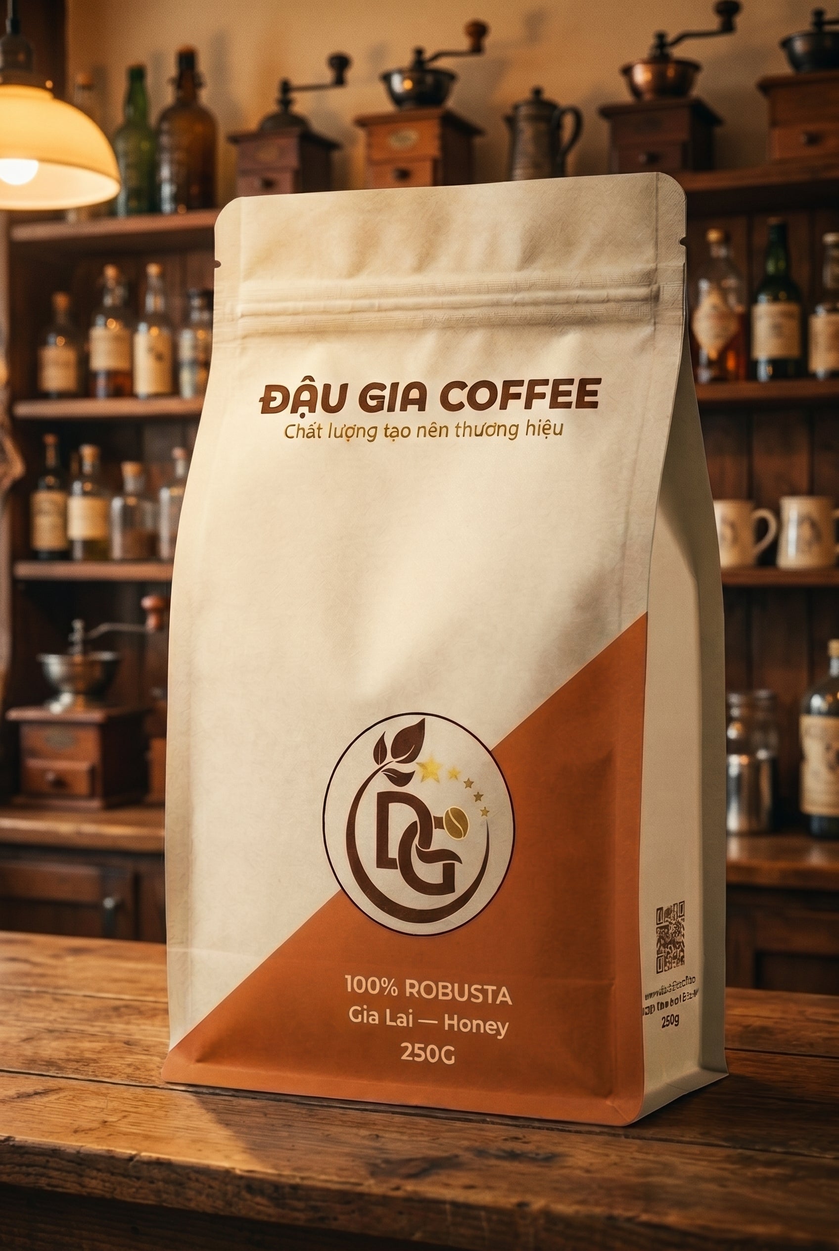 Cà phê Robusta Gia Lai Honey tại quán cà phê cổ điển vintage Đậu Gia