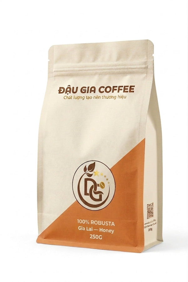 Túi cà phê Robusta Gia Lai sơ chế Honey 250g Đậu Gia Coffee